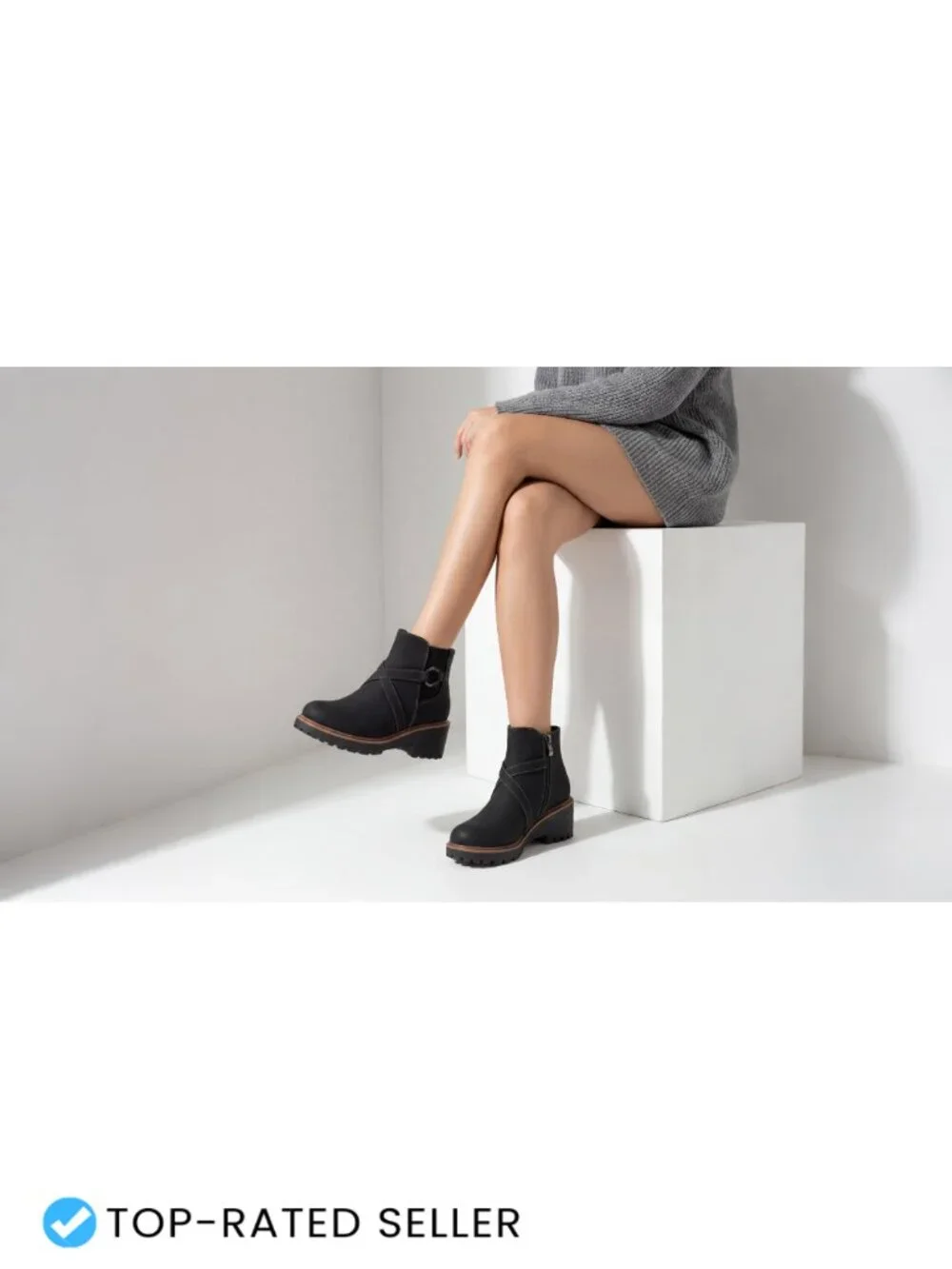 Women's Chelsea Ankle Boots Chunky Low Heel Platform Short Fall Booties Side